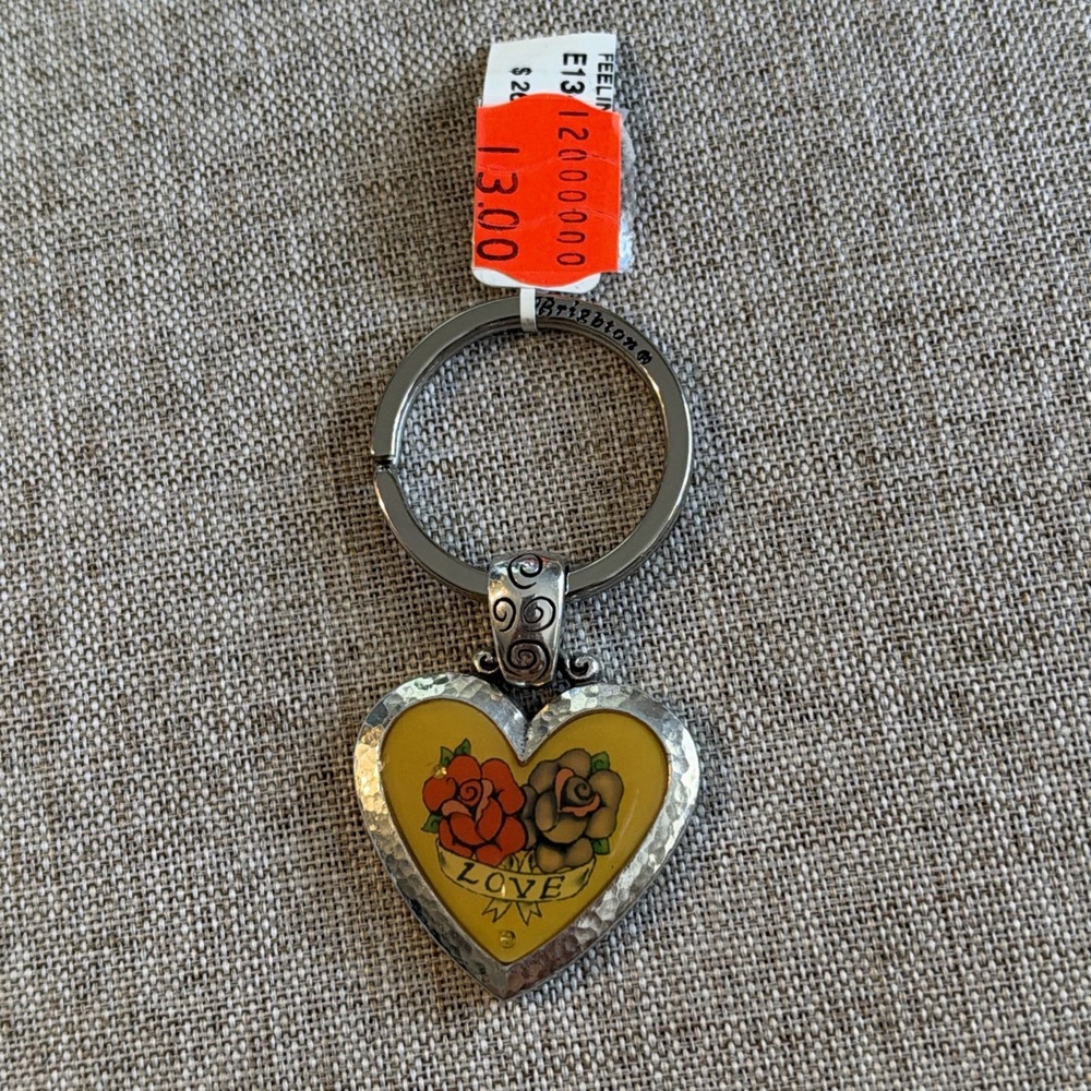 Brighton Heart Key Fob Bag Charm Silver Love Rose Tattoo NWT